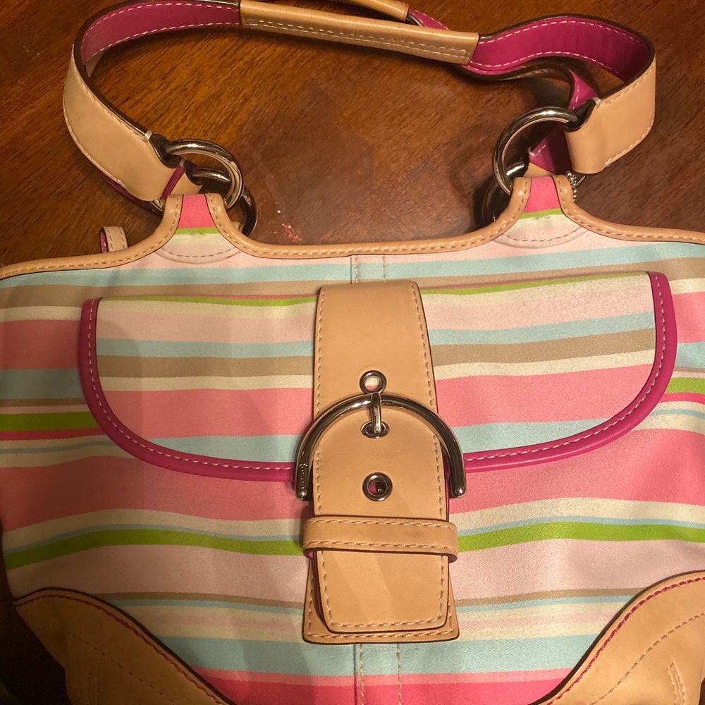 Coach stripped canvas leather accents